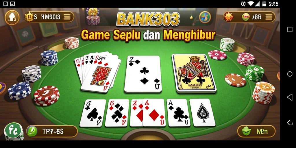 Screenshot BANK303 menampilkan gameplay seru Gaple dengan antarmuka yang menarik.