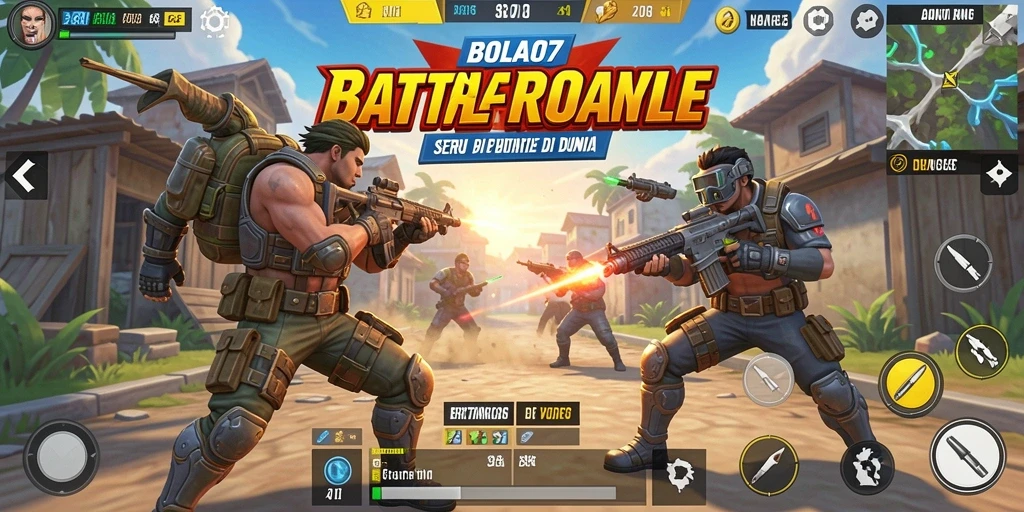 Tampilan gameplay BOLA07 yang intens dalam mode Battle Royale.