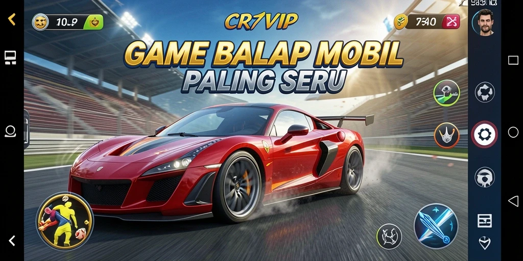 Tampilan gameplay seru dari CR7VIP dengan mobil balap cepat.