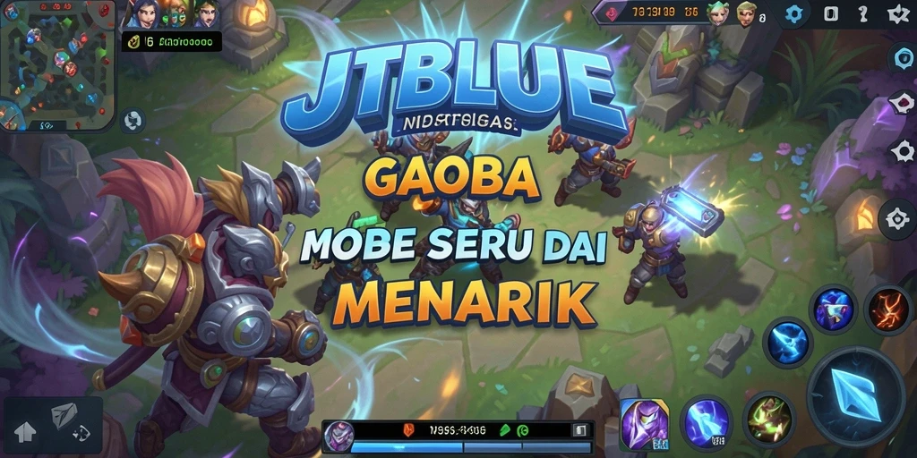 Tangkapan layar utama JTBLUE menampilkan aksi seru dalam gameplay MOBA.
