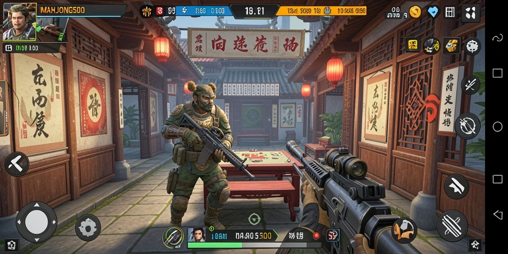 Tampilan menarik dari gameplay FPS di MAHJONG500.